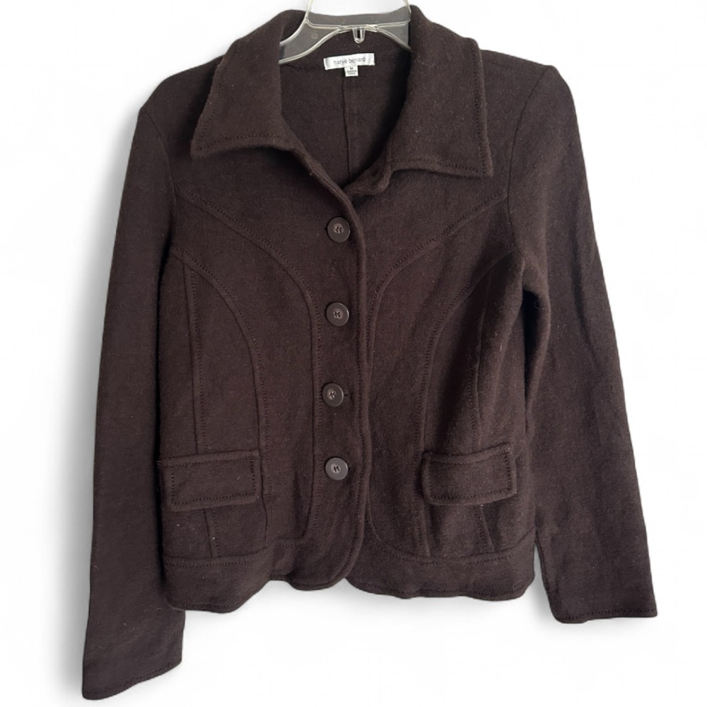 VINTAGE HARVE BENARD Y2K 90s Brown Wool Fitted Button Up Jacket Academia Size M